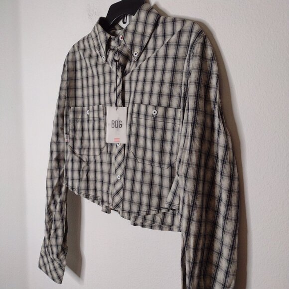 NWT BDG Women's Black/White Plaid/Long Sleeve Crop Top Size XS - Picture 2 of 7